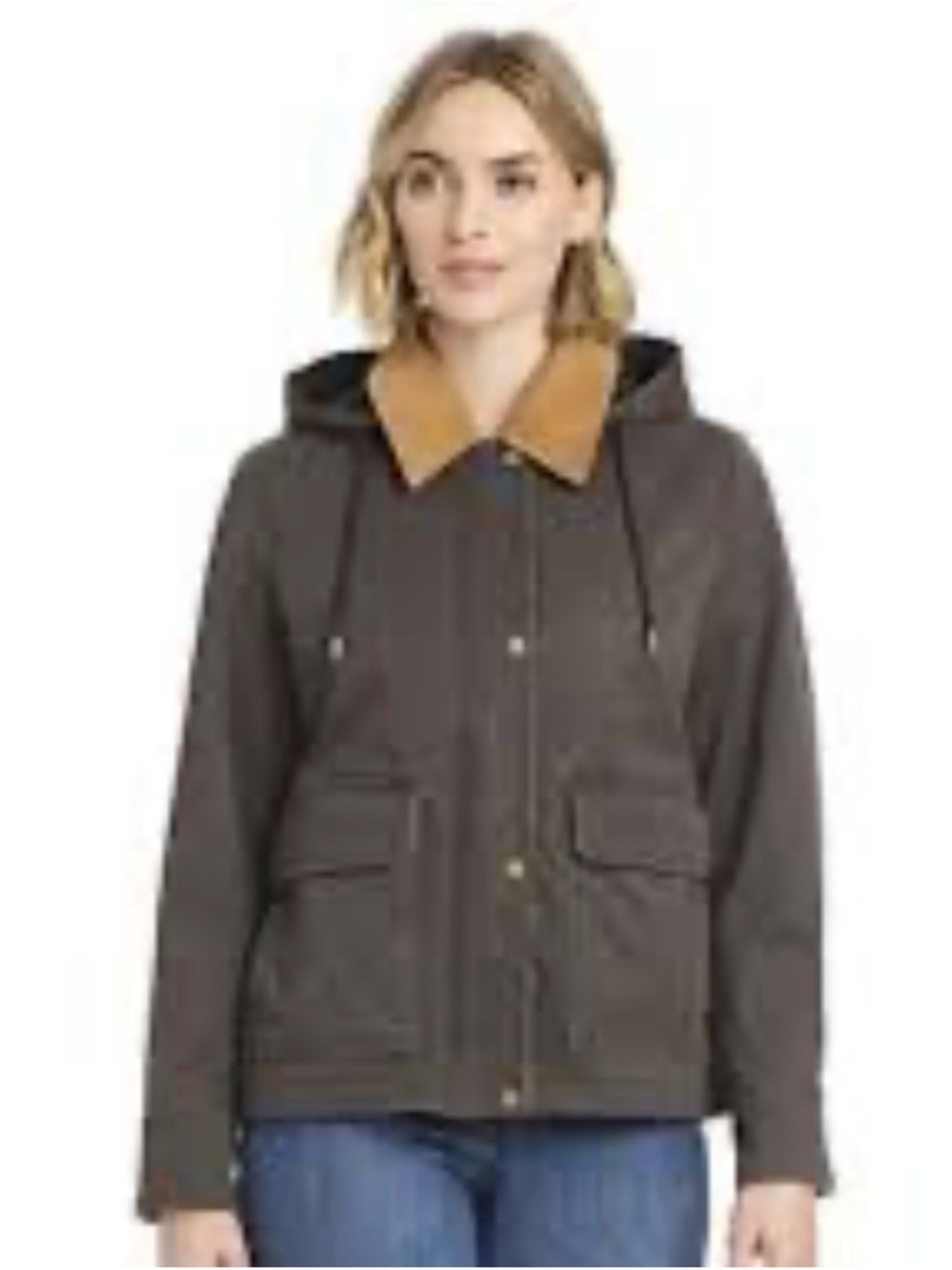 Women's Hooded Utility Jacket with Contrast Collar - Dark Brown
